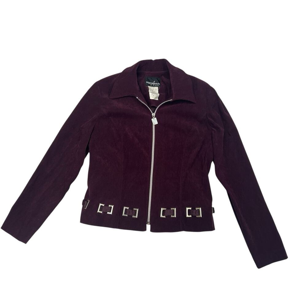 Positive Attitude Womens Sz 4 Petite Purple Maroon Velvet Long Sleeve Zip Jacket - Picture 2 of 9